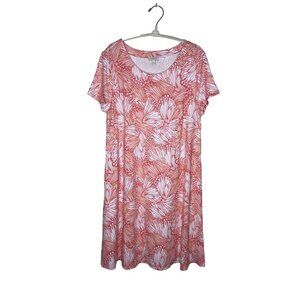 Talbots Size Medium Coral, Peach, White Shell Print Shift Dress Beach Travel